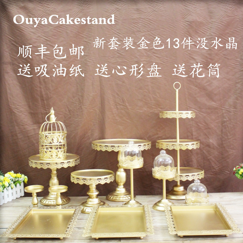 Decoración de mesa de postres de boda de oro, estante de pastel europeo, propósitos de boda, bandeja de pastel de encaje, estante de refrigerio de hierro forjado, 12 juegos image 13