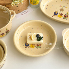 アフタヌーンティーのデザート皿家庭用高颜値深皿料理皿in風陶磁器食器かわいいアニメケーキデザート皿