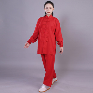 Hongqing Factory Cotton and Linen Tai Chi Clothing Men's and Women's Wushu Practice Clothing Middle-aged and Elderly Group Performance Clothing Tai Chi Clothing Wholesale