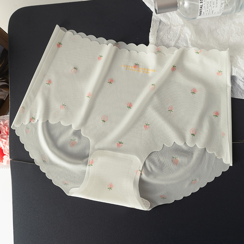 Chica de seda de hielo de fresa sin costuras estilo delgado de secado rápido estudiante entrepierna de algodón puro cintura media niña mujer antibacteriana refrescante