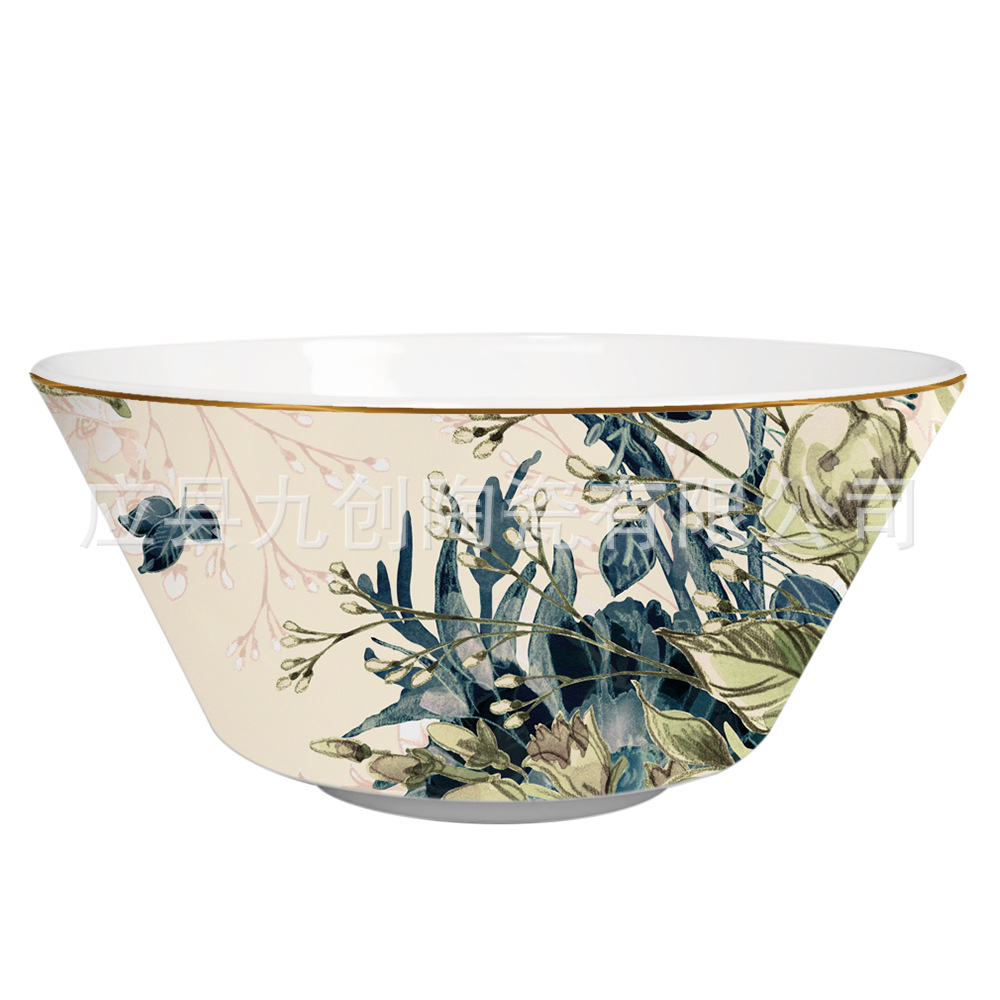 Plato de cerámica estilo chino, plato creativo retro floral de estilo occidental con borde dorado, plato de repostería de estilo occidental