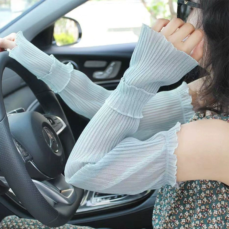 Кружевные солнцезащитные рукава женские анти-ультрафиолетовые летние сетчатые пряжи тонкие плиссированные ледяные шелковые ручные рукава рукава рукава