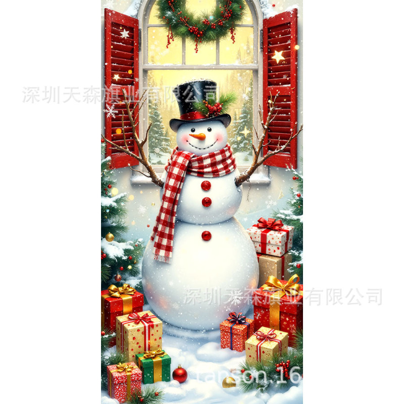 跨境爆款亚马逊圣诞节门盖旗帜雪人圣诞树真实感门套圣诞毛球花边|undefined