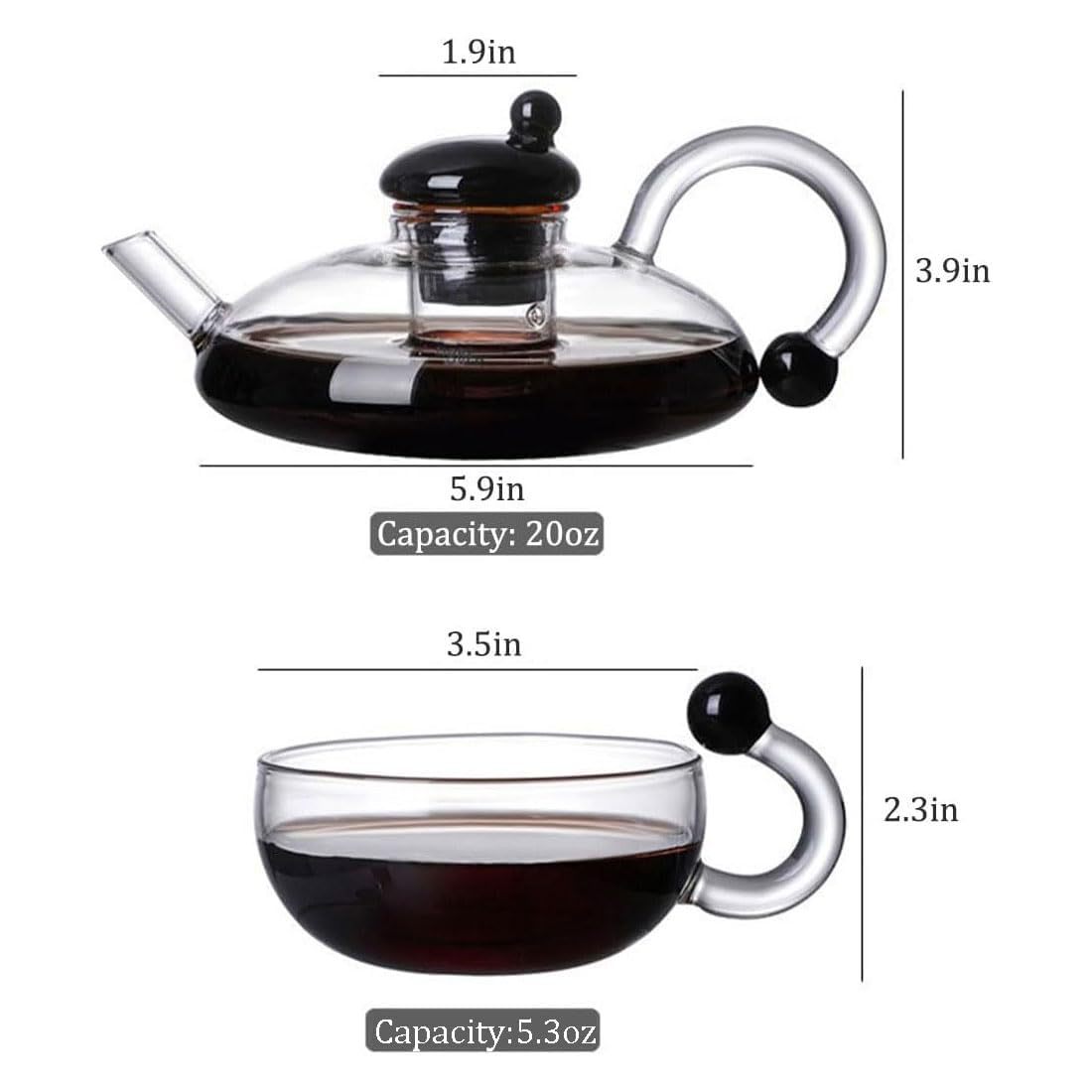 Tetera de vidrio Juego de té de vidrio resistente al calor Filtro resistente a altas temperaturas para el hogar Café Compartir Tetera de flores de té