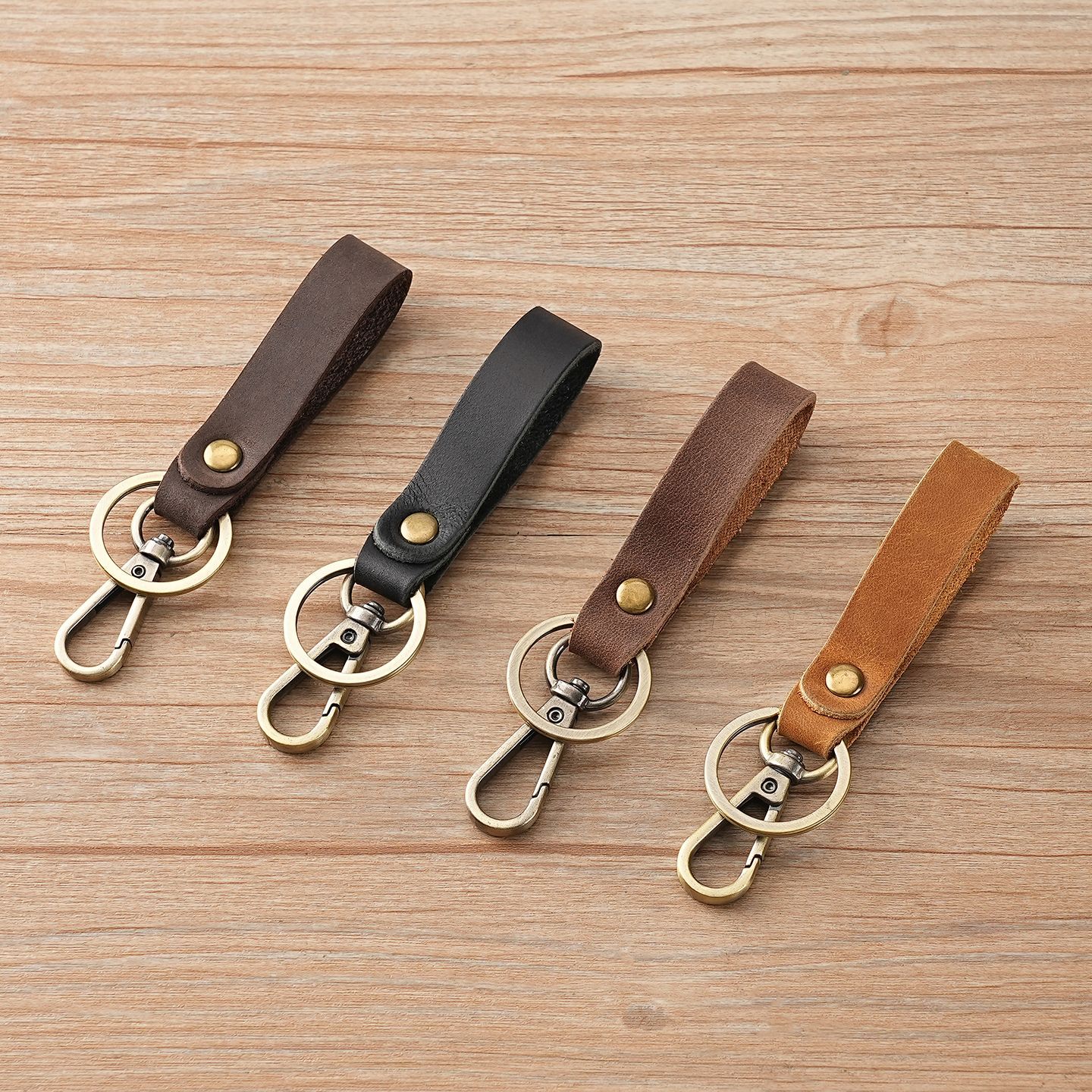 Retro Crazy Horse Leather Men's Keychain Mini Small First Layer Cowhide Car Keychain Waist Hanging Key Bag for Men