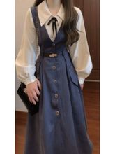 秋季新款法式文艺复古长袖衬衫学院风背心连衣裙两件套减龄套装裙