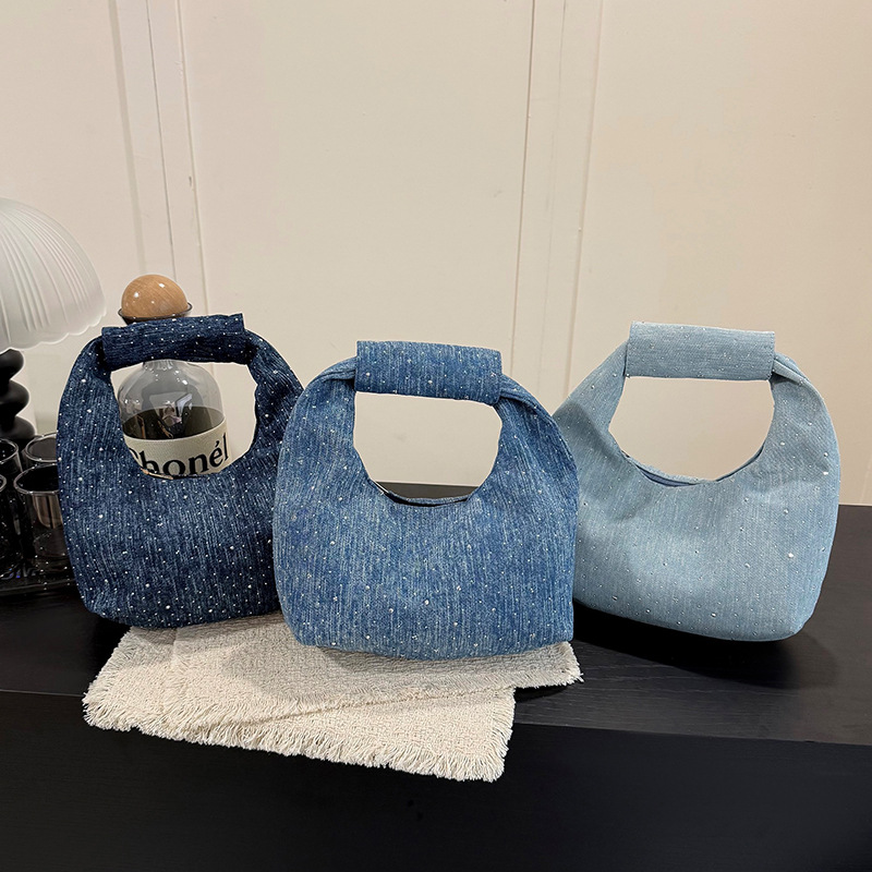 Moda moda moda personalidad jeans taladro caliente bolsas de bolsillo de mano alta calidad brillante bolsas de hombro de viaje mochila