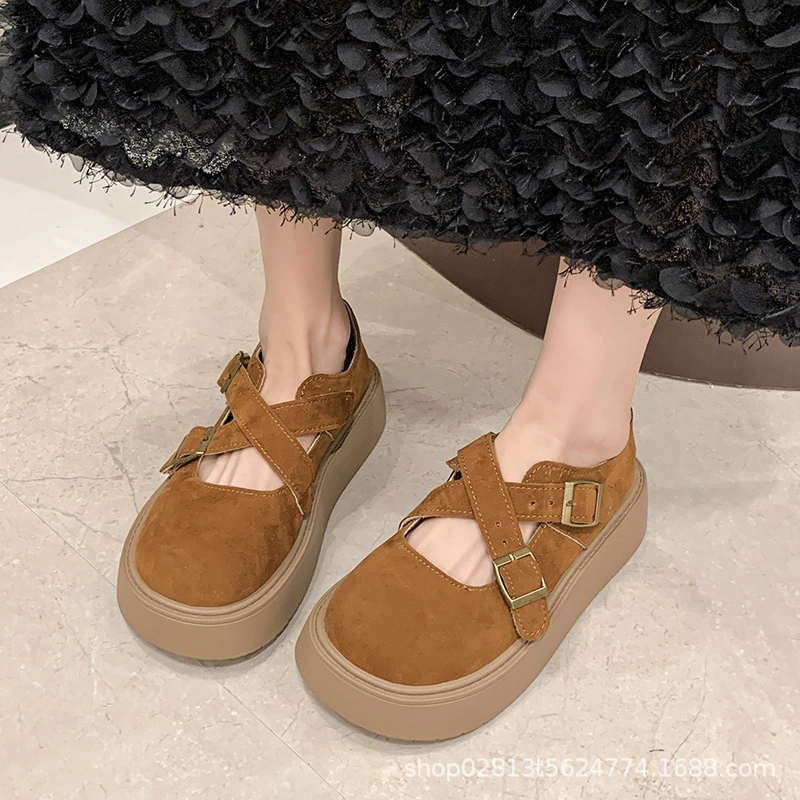 Сетка красный ретро кроссовки Birken обувь женский 2024 осень и зима новая круглая голова дикая толстая подошва и легкий рот один педаль Мэри Джейн