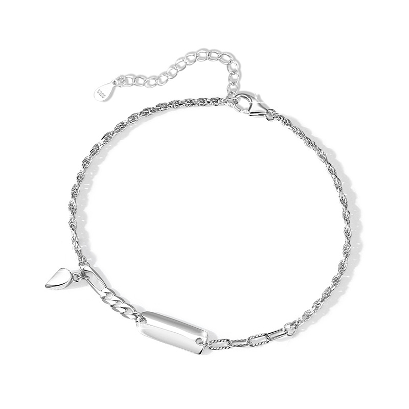 Pulsera magnética de plata pura S925 con forma de corazón para parejas, diseño de nicho, cadena ligera de lujo, estilo ins, colgante cuadrado, joyería
