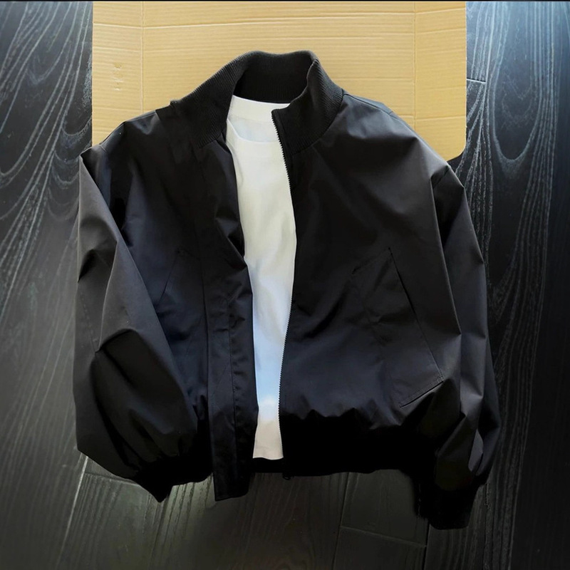 Boys' Autumn Bomber Stand Collar Brown American Short Pilot Jacket Baseball Uniform High-End Work Jacket