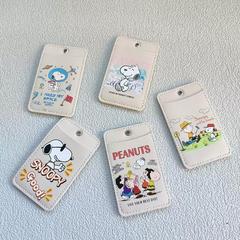 ins 日本と韓国スタイルのスヌーピーソフトレザーダブルカードスロット PU レザーケース漫画バスカードホルダー IC カードカードバッグ食事カード学生