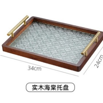 샤빌리 우드 레트로 투명 베고니아 꽃 유리 접시-손잡이 포함 34*24*2.7cm