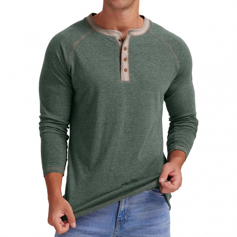boy Zhongshan Cross-Border Clothing Autumn Winter Plus Size Long Sleeve T-Shirt European And American Men's Henley Shirt_voghion.com