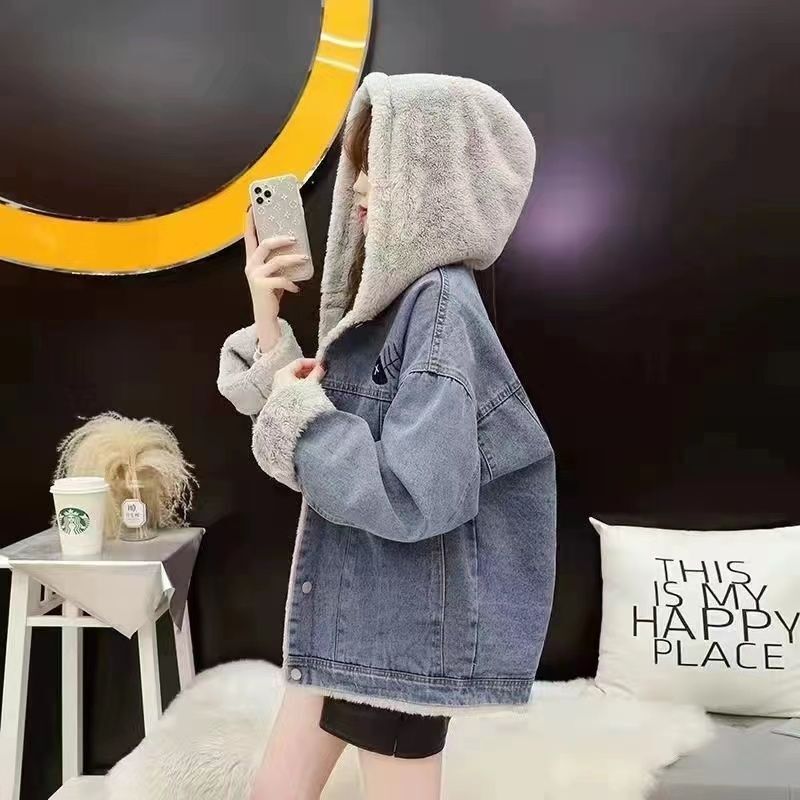 加绒加厚牛仔外套女2025新款秋冬宽松百搭短款小个子派克服学生女|undefined