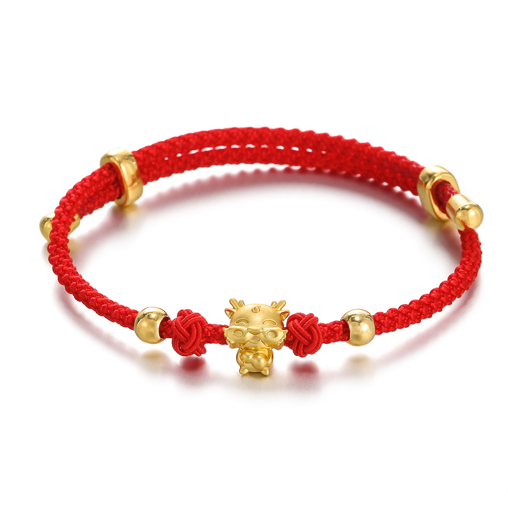 2024 dragón año rojo pulsera tejida oro suerte Zodiaco dragón nacimiento año nuevo chino pequeño regalo pulsera cuerda