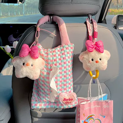 Car tissue box hook 2-in-1 cute star pig storage hanging bag car seat back decoration tissue bag decoration (Car tissue box/set) - bowknot-star-pig-tissue-bag-hook-2-piece-set