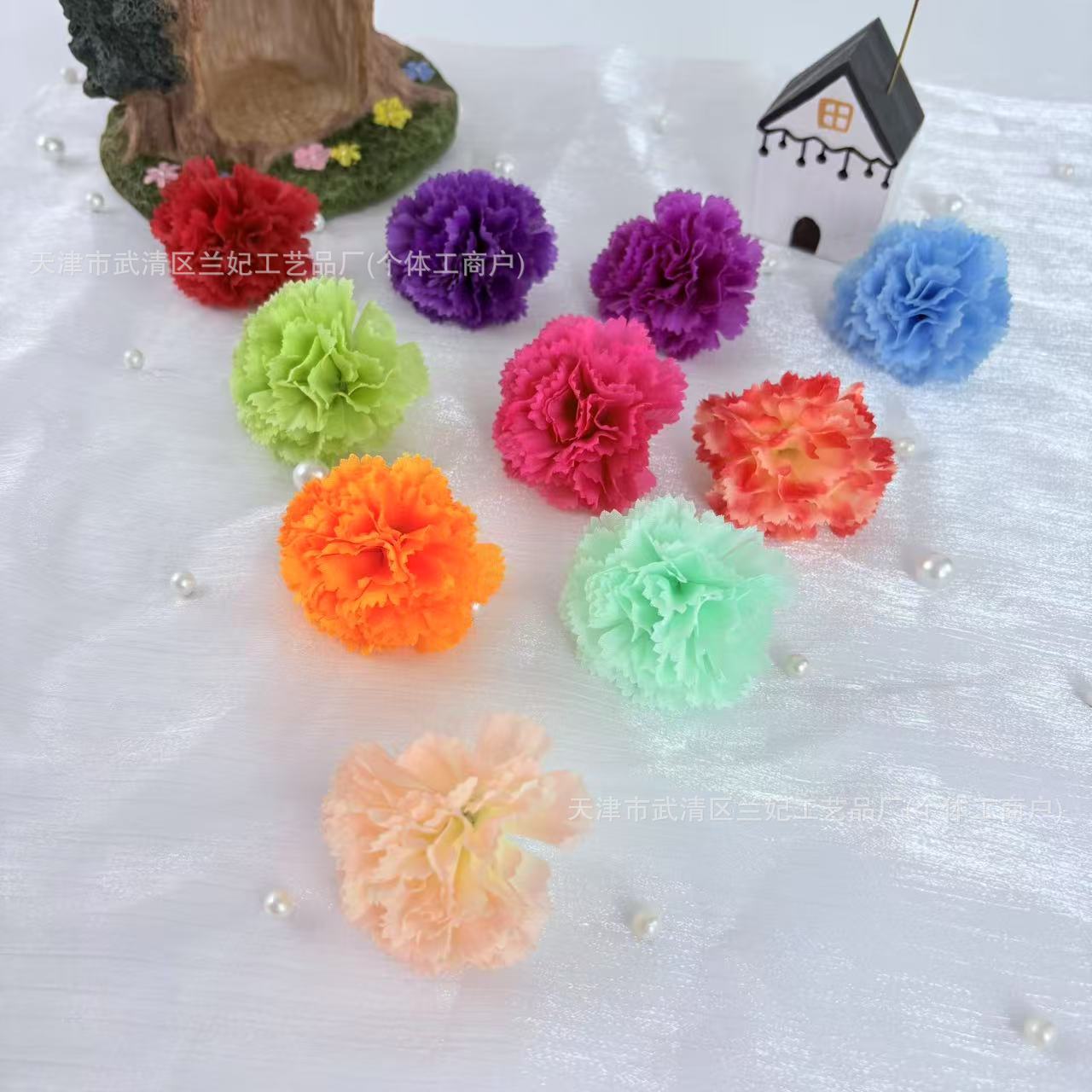 仿真小康乃馨花头婚礼装饰工程插花餐桌摆放花环制作商场场景装饰
