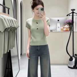 仅用于产品展示勿拍-绝美巨好看的小上衣冰丝针织短袖T恤女夏季薄