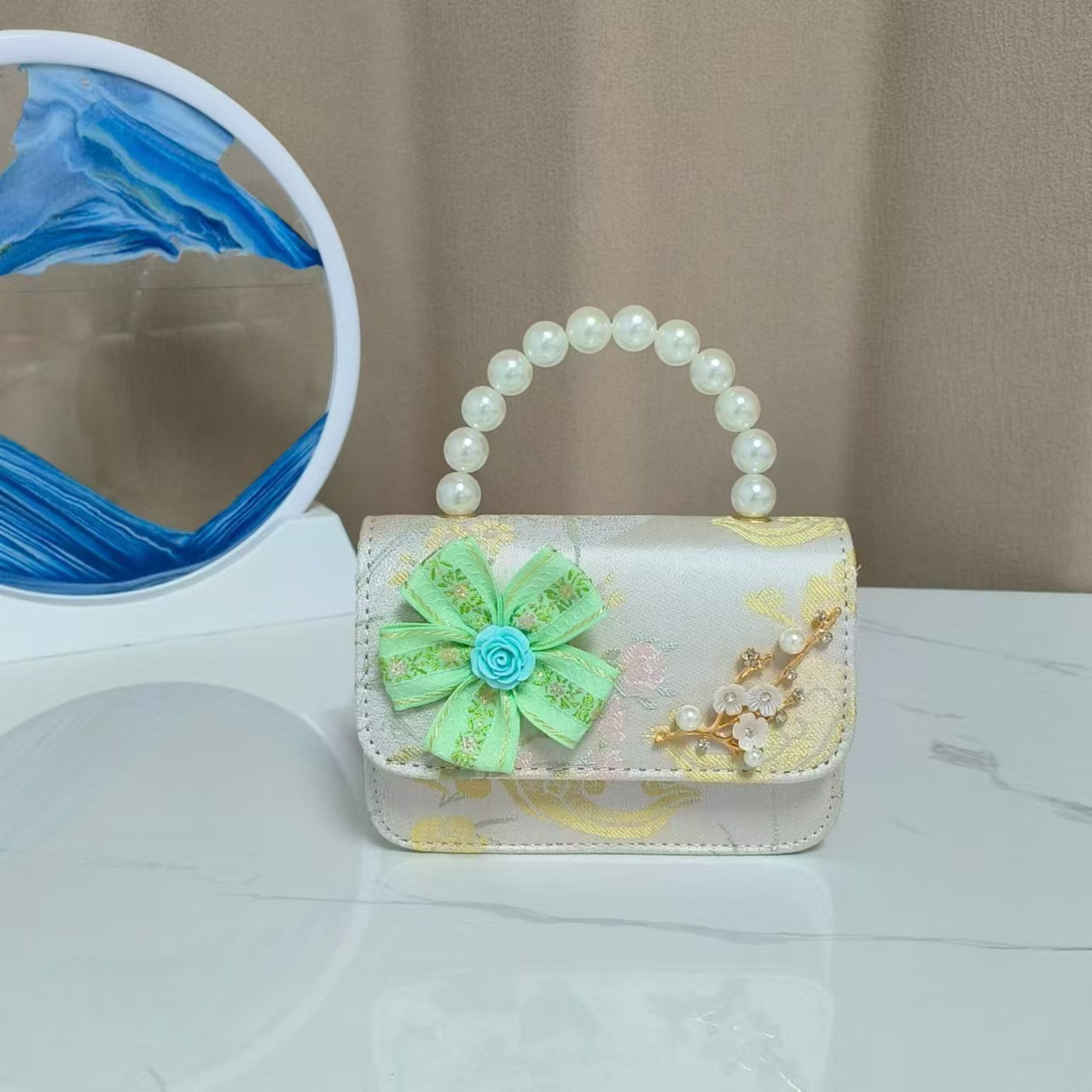 Bolsos infantiles de alto nivel, exquisitos antiguos, bolsos de cambio de niña, bolsos de mano de perlas de princesa, bolsos de almacenamiento