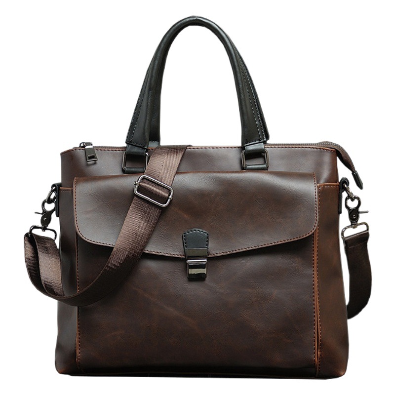 Crazy Horse Leather Satchel Briefcase Men's Business Trip Lightweight Handbag Retro Pu Leather Business Computer Bag Men's Satchel