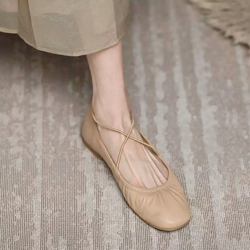 2025 весна и лето новая квадратная голова с плоским дном скрещенные молочные туфли