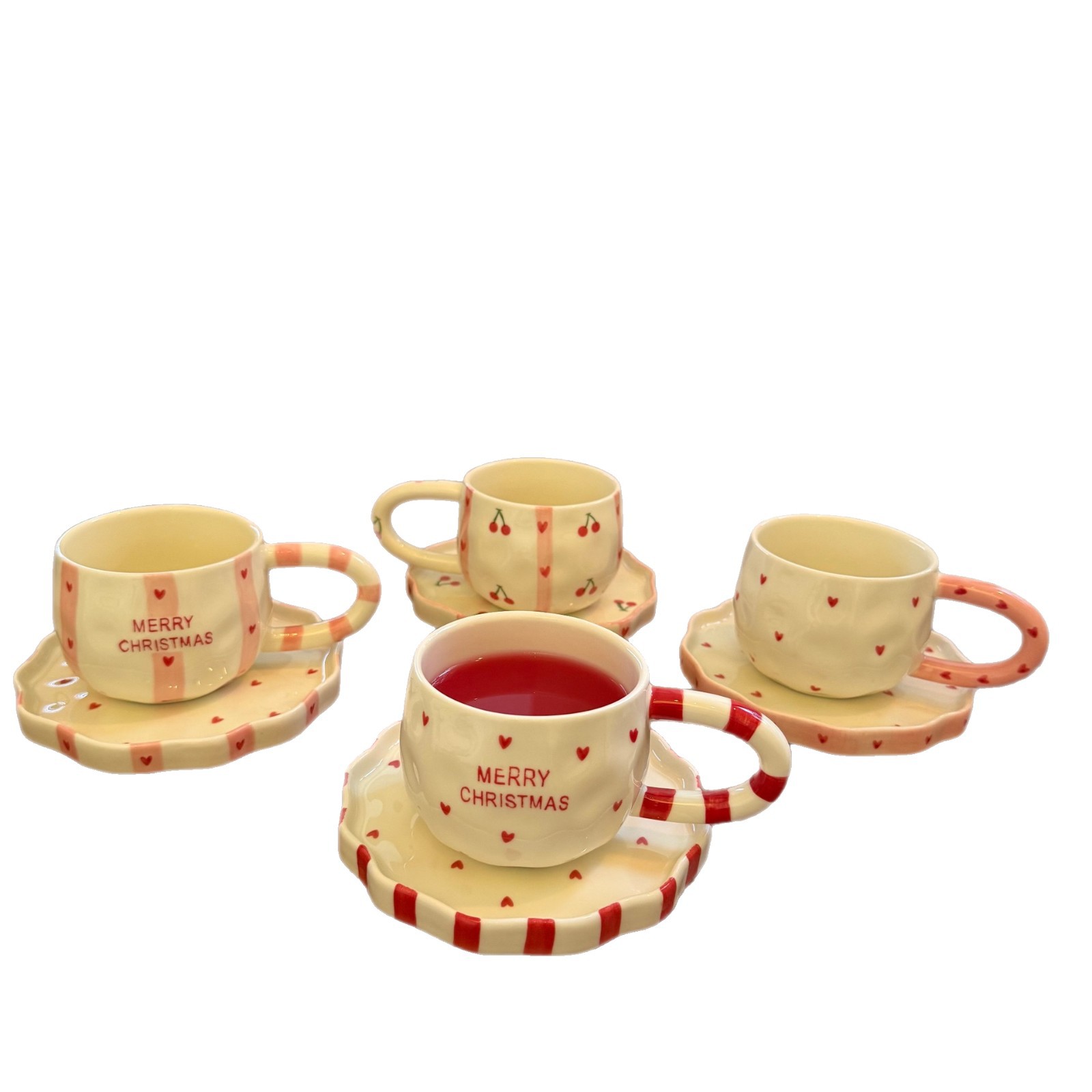 Navidad francesa retro pinza de mano pura pintada a mano taza de café de cerámica plato de alto valor plato de postre de té de la tarde