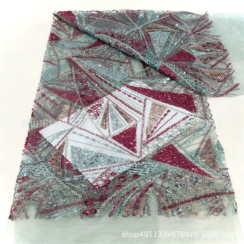 Fabricante de nuevos bordados transfronterizos europeos y estadounidenses, bordados de cuentas de lenteja, red bordada, tela de vestido de boda, brace