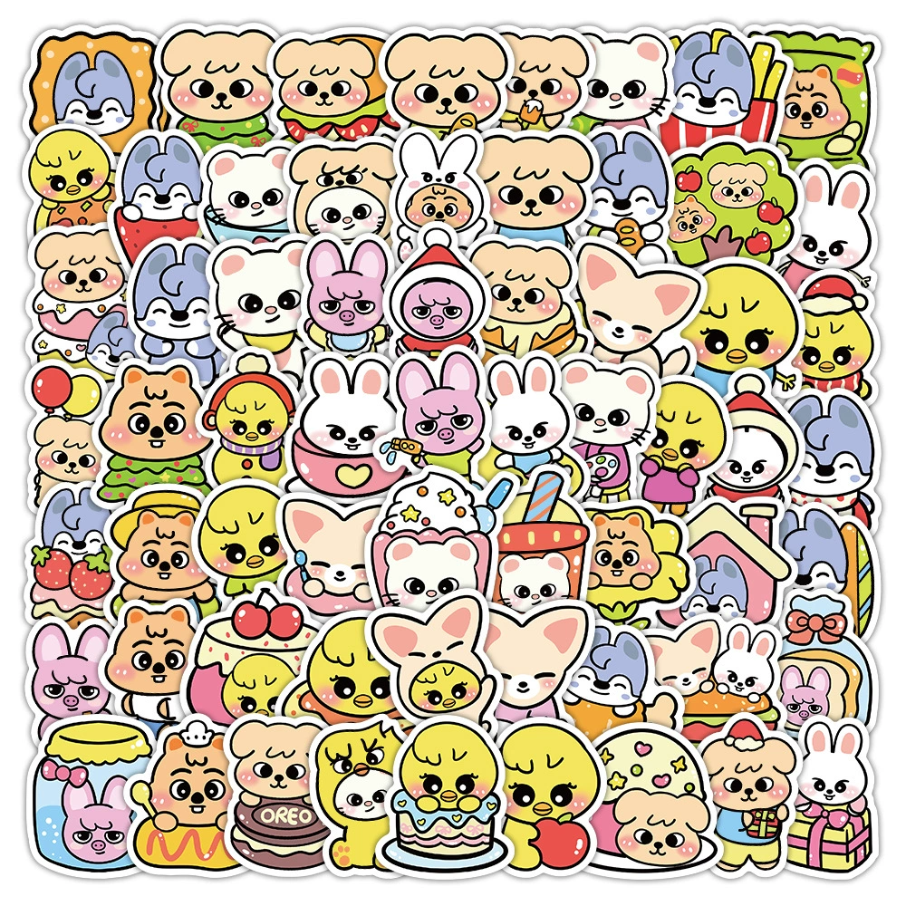 Кролик в стиле мультфильм stickers, 100 штук, с милыми медведями, котёнком, граффити