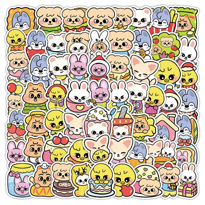 Кролик в стиле мультфильм stickers, 100 штук, с милыми медведями, котёнком, граффити