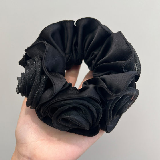 Heavy Industry Colorful Hair Ring Yarn Rose French Retro Gentle Hair Rope New High-grade Sense Double-layer Satin Pleated Flower