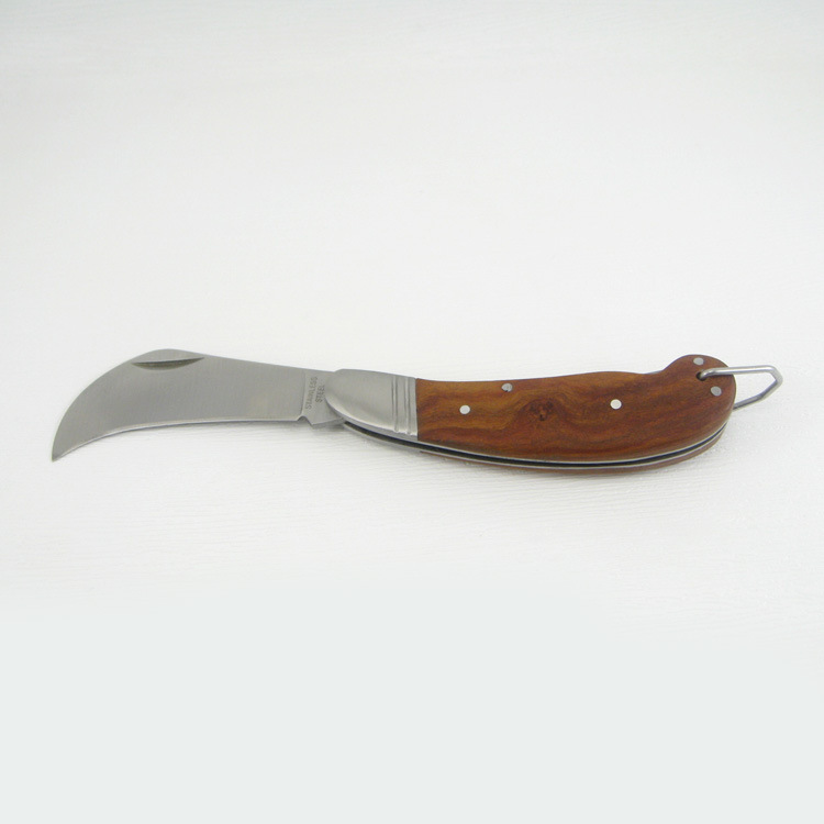 背锁电工弯刀 嫁接刀 开箱刀 小刀 木柄小刀 电工刀 剥线刀