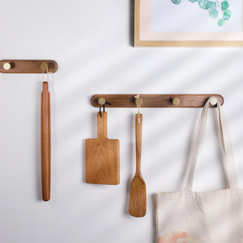 Nordic brass coat hooks, wooden row hooks, entrance row coat racks, bedroom wall hanging black walnut clothes hooks