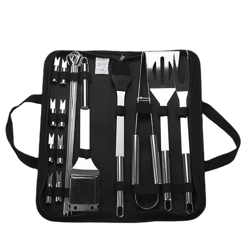 批发 亚马逊爆款 户外烧烤20件 BBQ工具套装 不锈钢烤具叉铲夹刷
