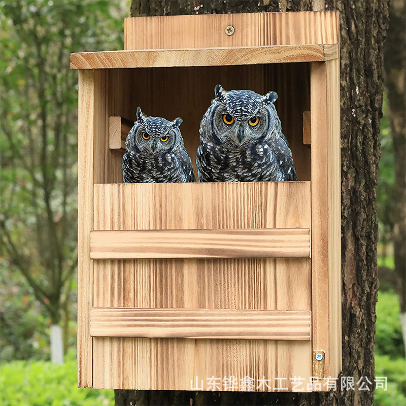 木製鳥の巣屋外吊り下げフクロウハウス長方形開口部鳥の巣フクロウハウスフクロウバードハウス|undefined