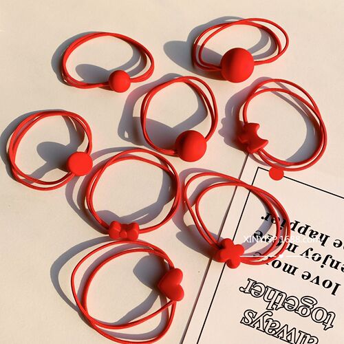 Cute Minimalist Red Hair Ribbon New Year Hair Tie Ponytail Hair Ring Headband Versatile Girl Hair Ribbon Hair Accessory Wholesale