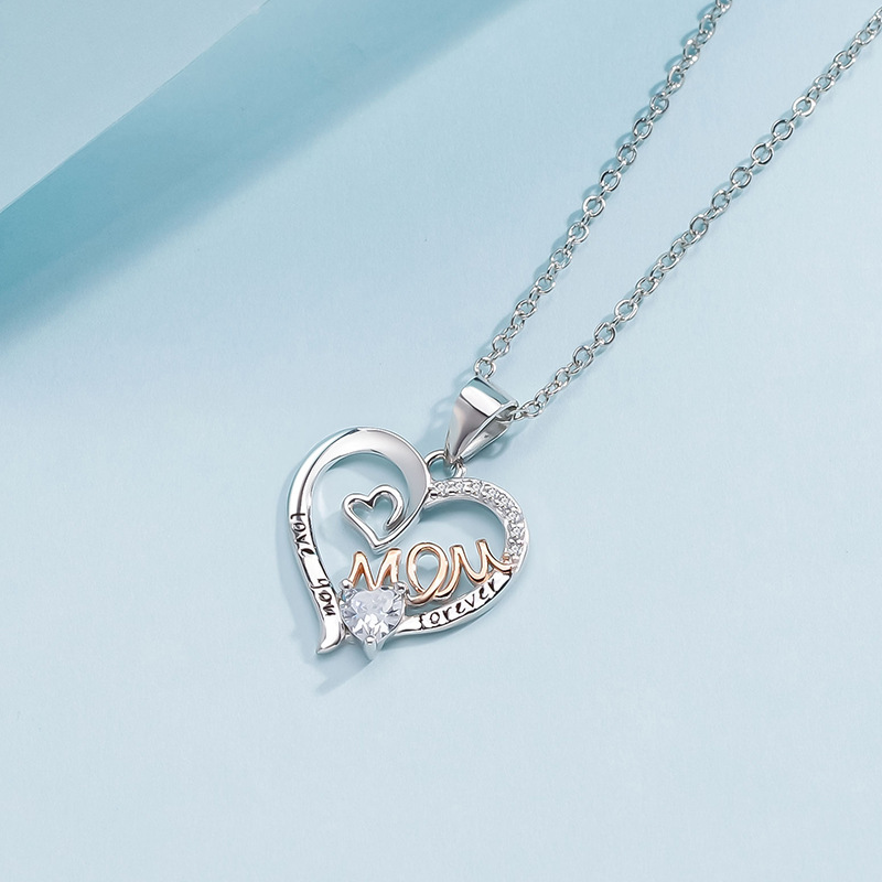 3g Weight Pendant Necklace Classification Holiday, Daily Occasion 925 Sterling Silver Material Mother'S Day Festival Letter, Heart Shape Pattern Women's Gender Plating Design Elegant, Simple Style Style 925 Sterling Silver Plating Letter Heart Shape Pendant Necklace 1
