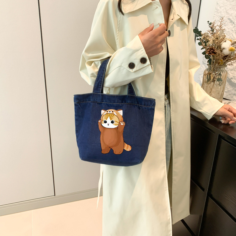 Bolsos vaqueros de lavado de dibujos animados japoneses de gran capacidad estudiantes bolsos de cubo de agua portátiles lindos bolsos de almuerzo de conveniencia