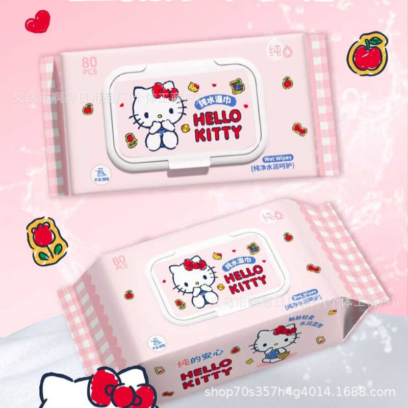Sanrio Baby Hand and Mouth Wipes Hello Kitty Crayon Shin-Chan Cartoon Cleaning 80 Sheets Children's Portable Wholesale