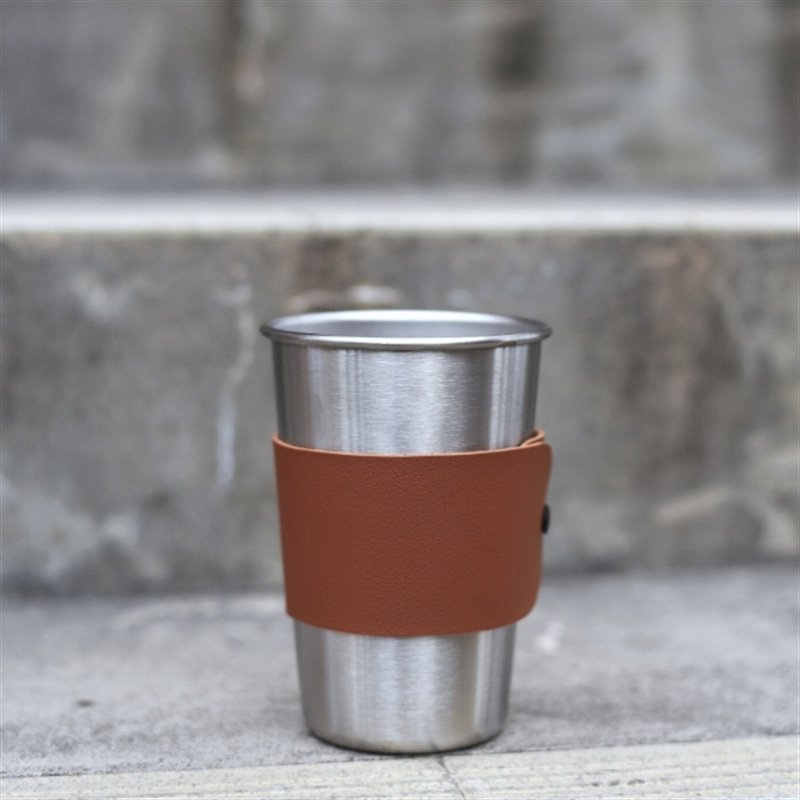 Spot 304 taza de café de acero inoxidable regalo hecho a mano funda de cuero PU juego de cafetera olla de mano Mocha simple