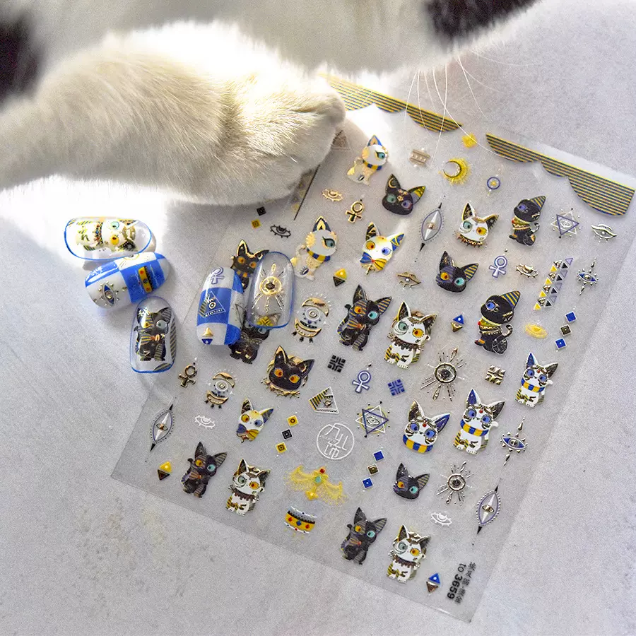 tomoni烫金美甲贴纸 爆款复古指甲贴工厂批发日系埃及猫3659