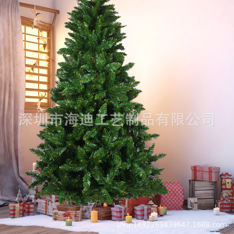 Árbol de Navidad 1.5 ~ 2.1m árbol de PVC verde cifrado árbol de Navidad atmósfera del centro comercial decoración escena árbol de aterrizaje