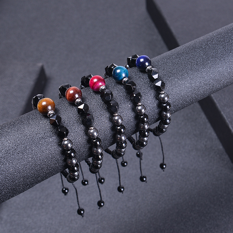 Title 6, Natural Stone Tiger Eye Woven Double-layer Adju...