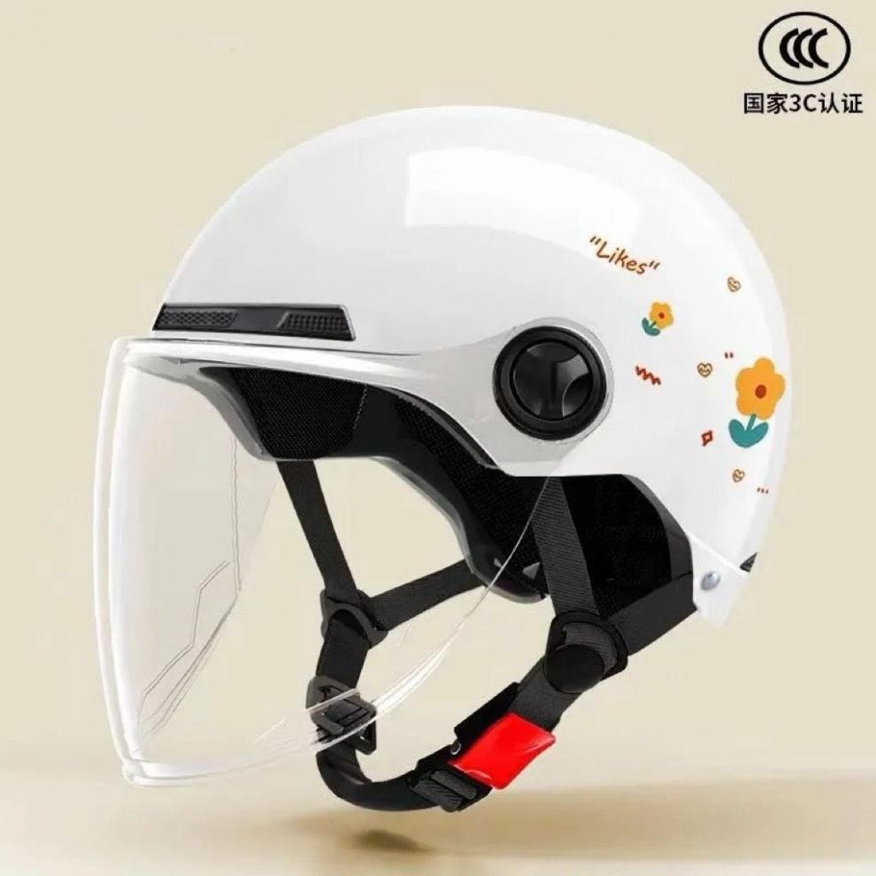 3C certified national standard helmet with small floral pattern, suitable for electric vehicles, motorcycles, and scooters, with dual visors