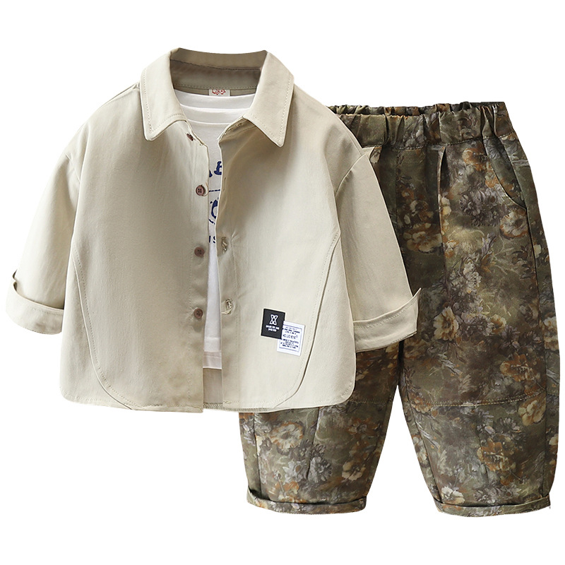 7651 traje de camisa para niños primavera y otoño ropa occidental 2025 nuevos pantalones coreanos de primavera para niños de dos piezas