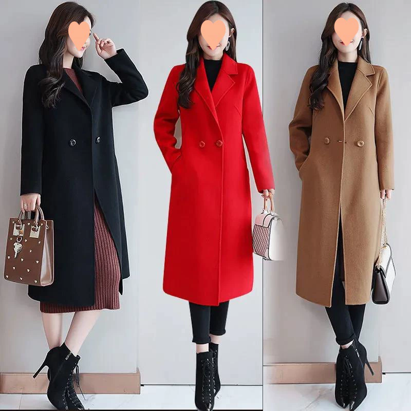 Woolen coat, autumn long jacket, mid-length, plus size, Korean style
