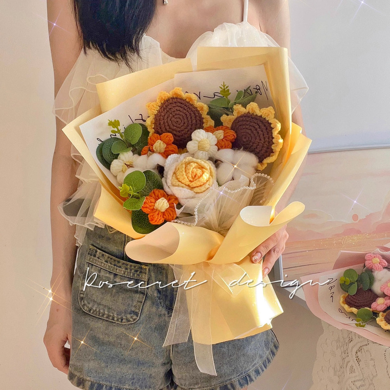 毛线钩织花束手工编织玫瑰成品创意向日葵情人节礼物送男女友闺蜜|undefined