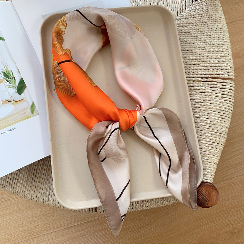 41g Weight Silk Scarf Classification Women's Elegant Business Color Block Ginkgo Leaf Polyester Printing Silk Scarves