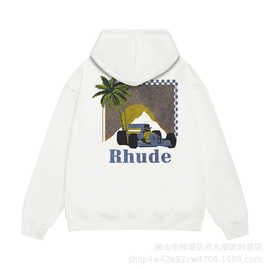 长期有长期有美式高街潮人街头设计Rhude 椰树赛车字母印花卫衣宽