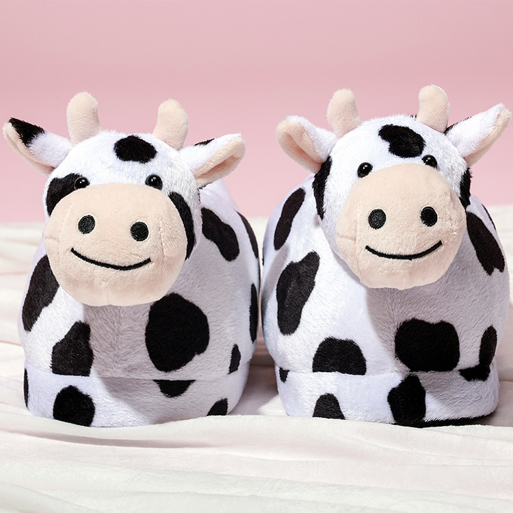 Indoor New Cute Plush Cow Cotton Slippers Wholesale Warm Bag Heel Cotton Slippers Cartoon Couple Home Cotton Shoes