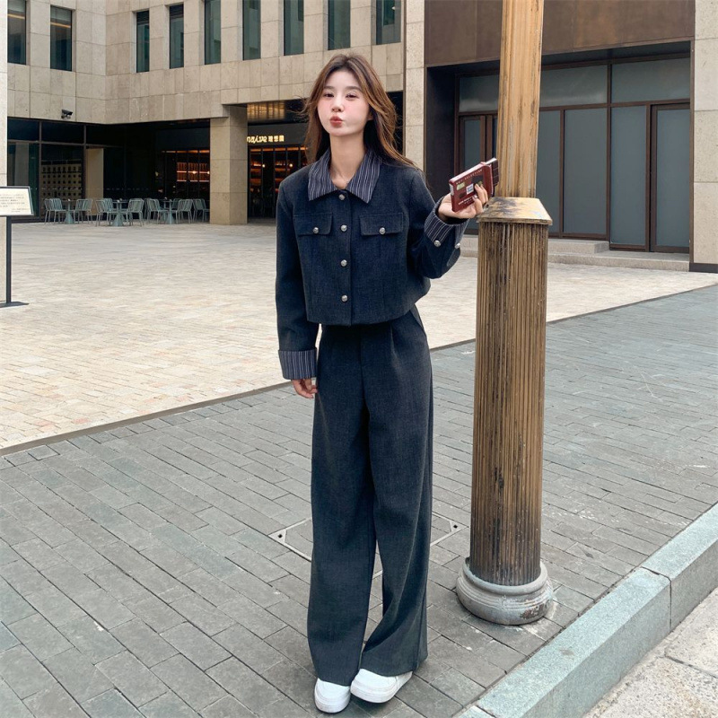 韩系灰色西装套装女春季流行盐系又又飒西服两件套穿搭爆款|undefined